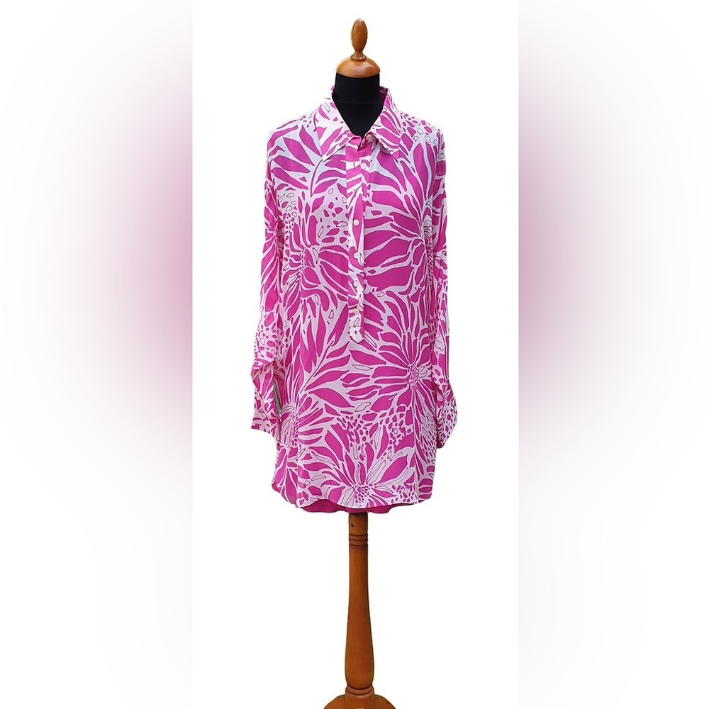 Luisa spagnoli silk floral print sheer blouse size medium